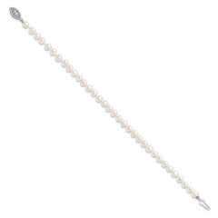 Sterling Silver Rhodium-plated 5-6mm White Near Round Freshwater Cultured Pearl 8.25 inch Bracelet