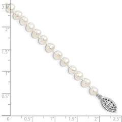 Sterling Silver Rhodium-plated 5-6mm White Near-Round Freshwater Cultured Pearl 7.25 inch Bracelet