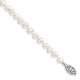 Sterling Silver Rhodium-plated 5-6mm White Near-Round Freshwater Cultured Pearl 7.25 inch Bracelet