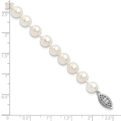 Sterling Silver Rhodium-plated 7-8mm White Near-Round Freshwater Cultured Pearl 7.25 inch Bracelet