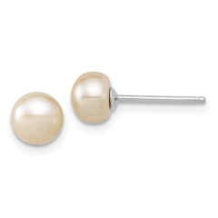 Sterling Silver Rhodium-plated 6-7mm White Semi-Round Freshwater Cultured Pearl 18 inch Necklace, 7.25 in Bracelet and Button Post Earrings Set