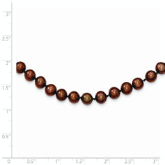 Sterling Silver Rhodium-plated 6-7mm Brown Near-Round Freshwater Cultured Pearl 16 inch Necklace
