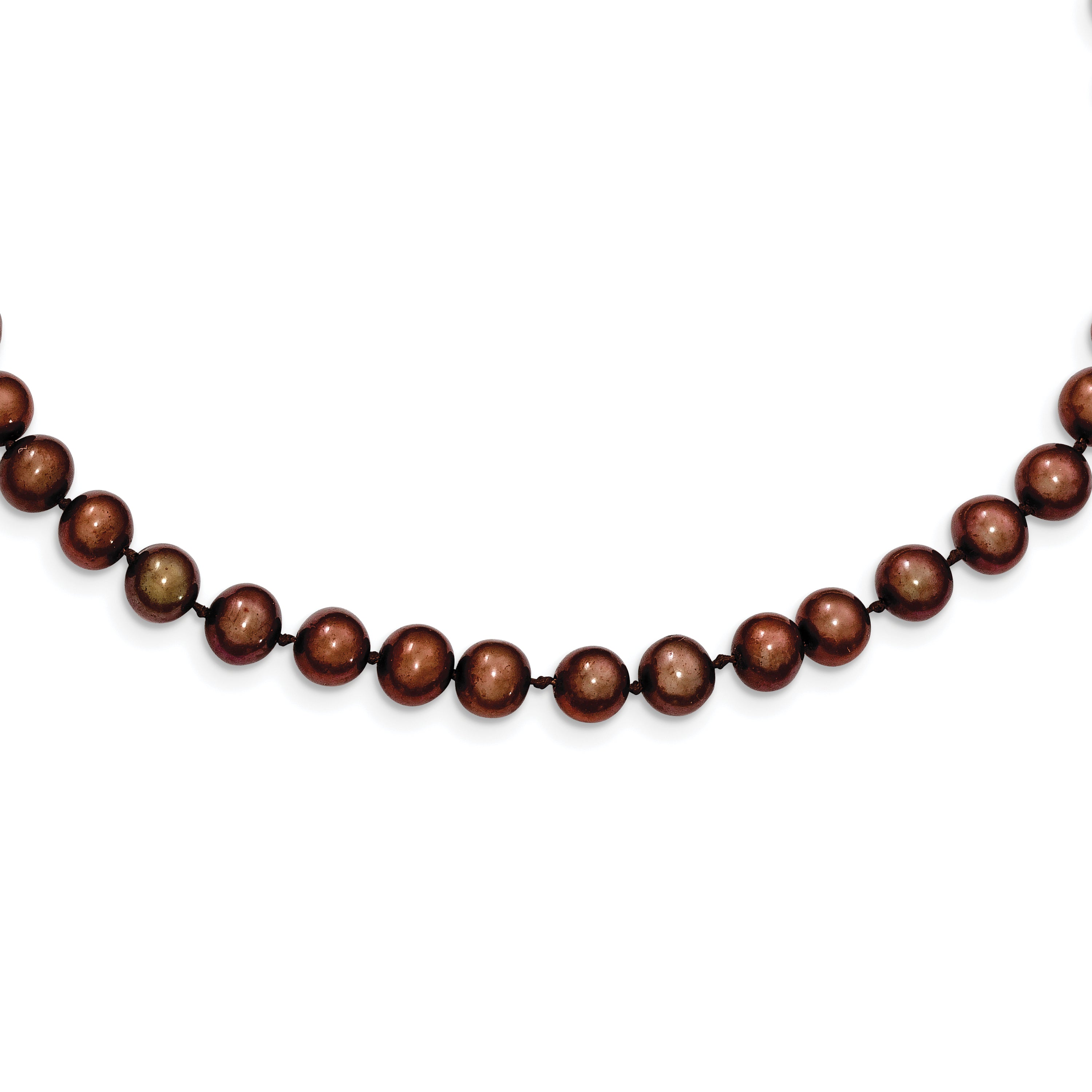 Sterling Silver Rhodium-plated 6-7mm Brown Near-Round Freshwater Cultured Pearl 16 inch Necklace