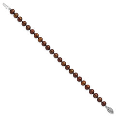 Sterling Silver Rhodium-plated 6-7mm Brown Near-Round Freshwater Cultured Pearl 7.25 inch Bracelet
