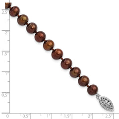Sterling Silver Rhodium-plated 6-7mm Brown Near-Round Freshwater Cultured Pearl 7.25 inch Bracelet