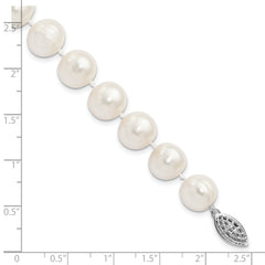 Sterling Silver Rhodium-plated 10-11mm White Near-Round Freshwater Cultured Pearl 7.25 inch Bracelet