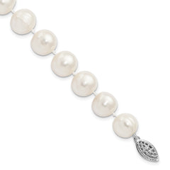 Sterling Silver Rhodium-plated 10-11mm White Near-Round Freshwater Cultured Pearl 7.25 inch Bracelet