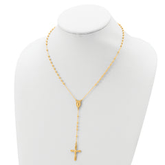 Sterling Silver Flash Gold-plated Polished Crucifix Rosary 18 inch Necklace