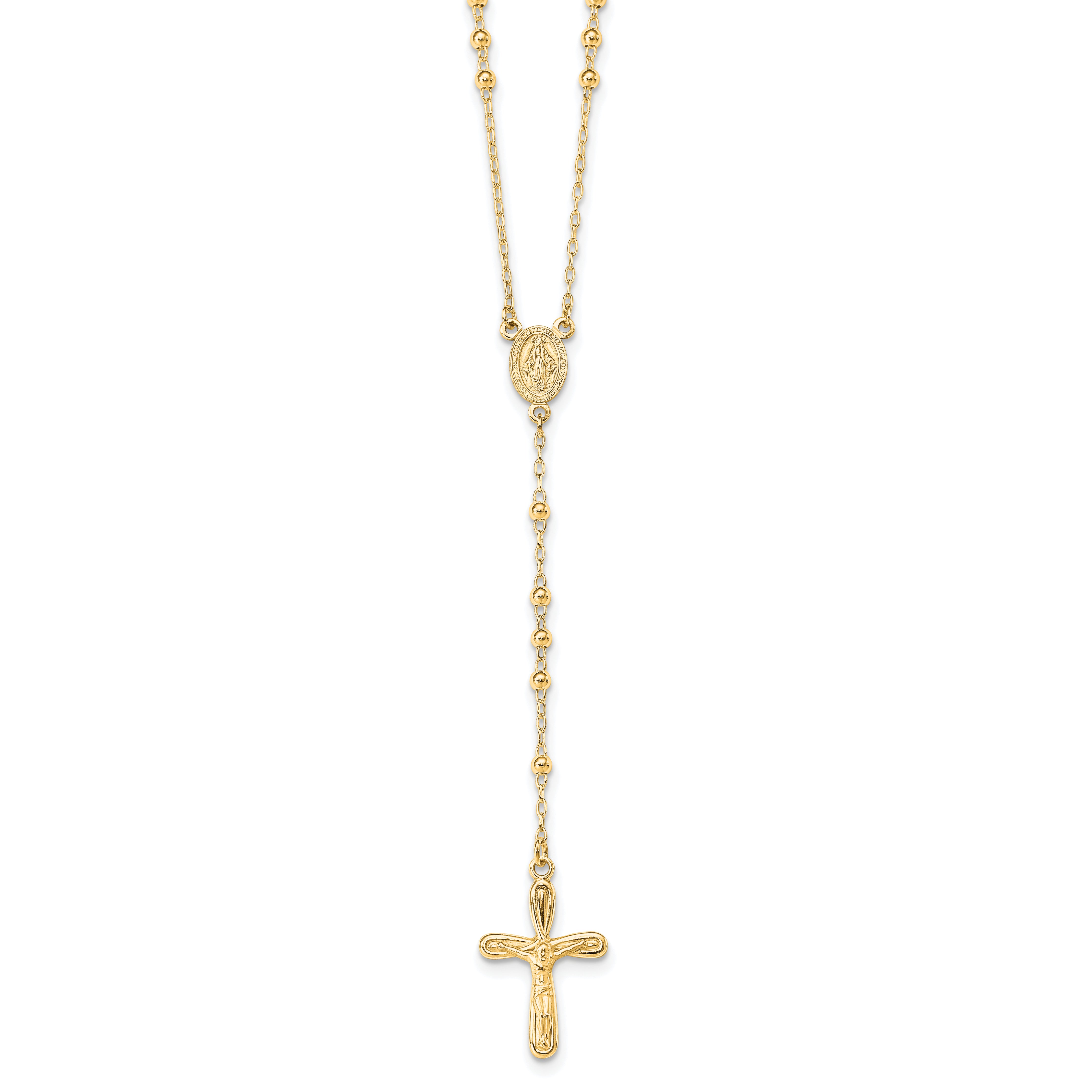 Sterling Silver Flash Gold-plated Polished Crucifix Rosary 18 inch Necklace