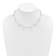 Sterling Silver Rhodium-plated 6-7mm White Near-Round Freshwater Cultured Pearl 12-Station 16 inch Necklace