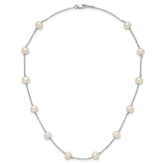 Sterling Silver Rhodium-plated 6-7mm White Near-Round Freshwater Cultured Pearl 12-Station 16 inch Necklace