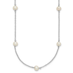 Sterling Silver Rhodium-plated White Near Round Freshwater Cultured Pearl 8-station 20 inch Necklace