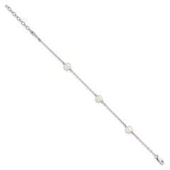 Sterling Silver Rhodium-plated 5-6mm White Freshwater Cultured Pearl 3-Stations 7.5 inch Bracelet
