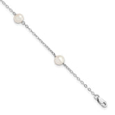 Sterling Silver Rhodium-plated 5-6mm White Freshwater Cultured Pearl 3-Stations 7.5 inch Bracelet