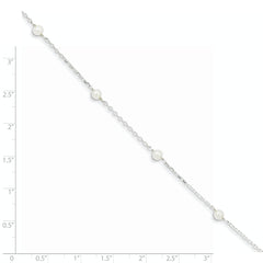 Sterling Silver Rhodium-plated 5-6mm White Round Freshwater Cultured Pearl 5-Station 7 inch Bracelet