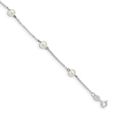 Sterling Silver Rhodium-plated 5-6mm White Round Freshwater Cultured Pearl 5-Station 7 inch Bracelet