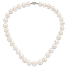 Sterling Silver Rhodium-plated 11-12mm White Near-Round Freshwater Cultured Pearl 24 inch Necklace