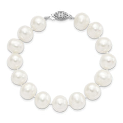 Sterling Silver Rhodium-plated 11-12mm White Near-Round Freshwater Cultured Pearl 7.25 inch Bracelet