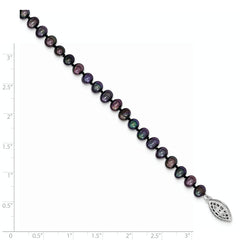 Sterling Silver Rhodium-plated 4-5mm Black Near-Round Freshwater Cultured Pearl 7.25 inch Bracelet