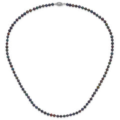 Sterling Silver Rhodium-plated 4-5mm Black Near-Round Freshwater Cultured Pearl 24 inch Necklace