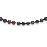 Sterling Silver Rhodium-plated 4-5mm Black Near-Round Freshwater Cultured Pearl 24 inch Necklace