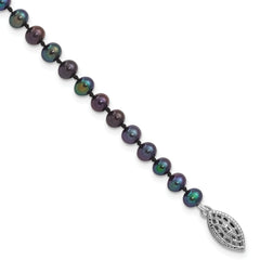 Sterling Silver Rhodium-plated 4-5mm Black Near-Round Freshwater Cultured Pearl 7.25 inch Bracelet