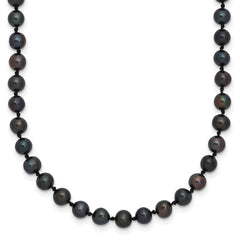 Sterling Silver Rhodium-plated 4-5mm Black Near-Round Freshwater Cultured Pearl 18 inch Necklace