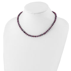 Sterling Silver Rhodium-plated 5-6mm Black Near-Round Freshwater Cultured Pearl 18 inch Necklace