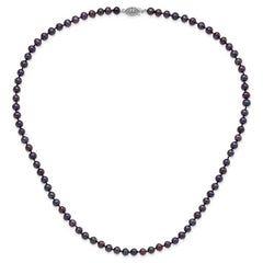 Sterling Silver Rhodium-plated 5-6mm Black Near-Round Freshwater Cultured Pearl 24 inch Necklace