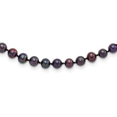 Sterling Silver Rhodium-plated 5-6mm Black Near-Round Freshwater Cultured Pearl 24 inch Necklace
