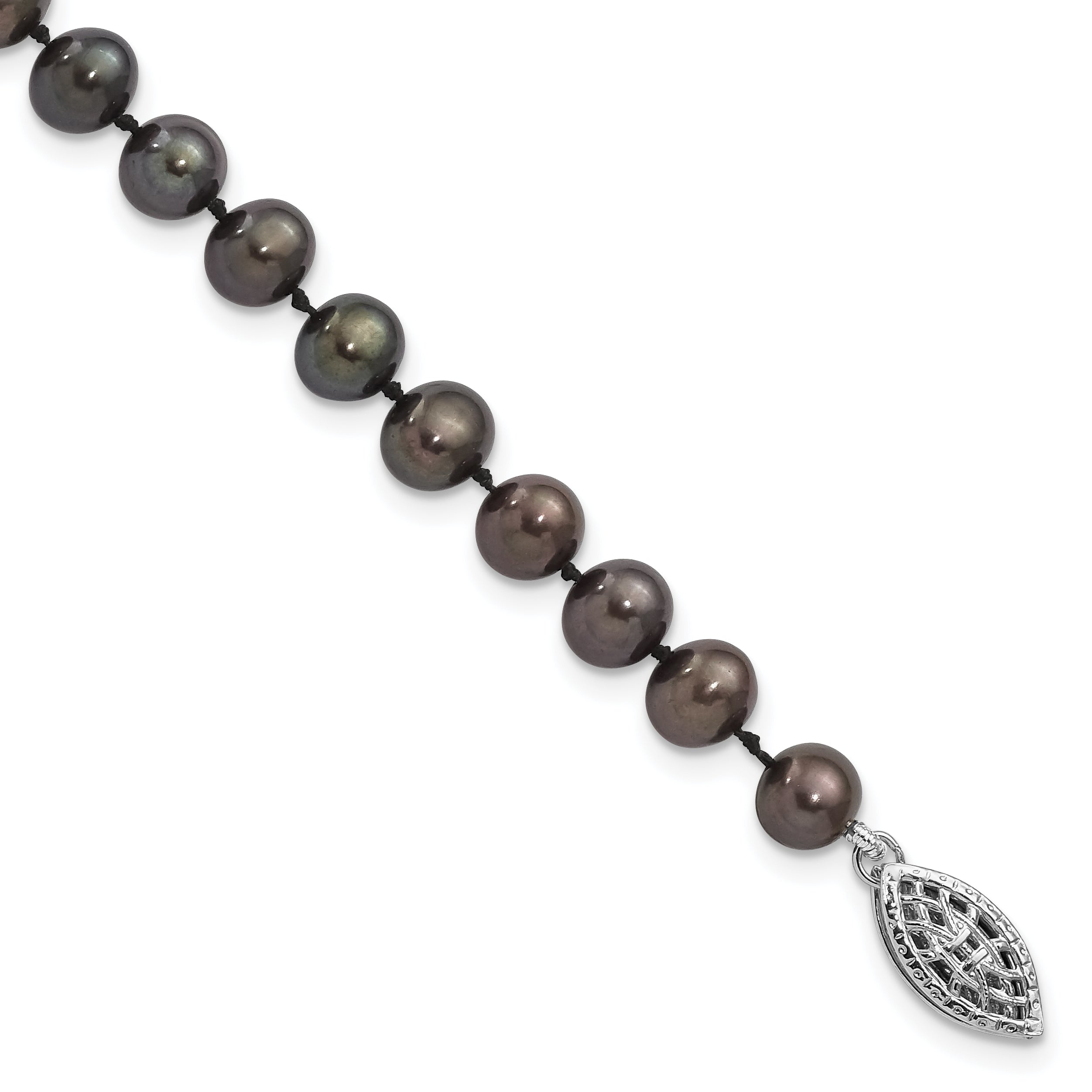 Sterling Silver Rhodium-plated 5-6mm Black Near-Round Freshwater Cultured Pearl 7.25 inch Bracelet