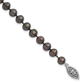 Sterling Silver Rhodium-plated 5-6mm Black Near-Round Freshwater Cultured Pearl 7.25 inch Bracelet