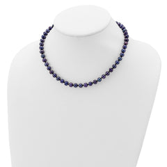Sterling Silver Rhodium-plated 6-7mm Black Near-Round Freshwater Cultured Pearl 24 inch Necklace