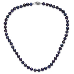 Sterling Silver Rhodium-plated 6-7mm Black Near-Round Freshwater Cultured Pearl 24 inch Necklace