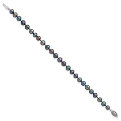 Sterling Silver Rhodium-plated 6-7mm Black Near-Round Freshwater Cultured Pearl 7.25 inch Bracelet