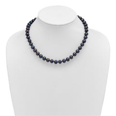 Sterling Silver Rhodium-plated 8-9mm Black Near-Round Freshwater Cultured Pearl 16 inch Necklace
