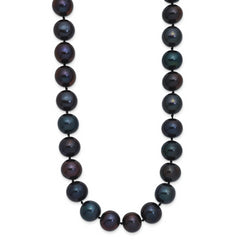 Sterling Silver Rhodium-plated 10-11mm Black Near-Round Freshwater Cultured Pearl 24 inch Necklace