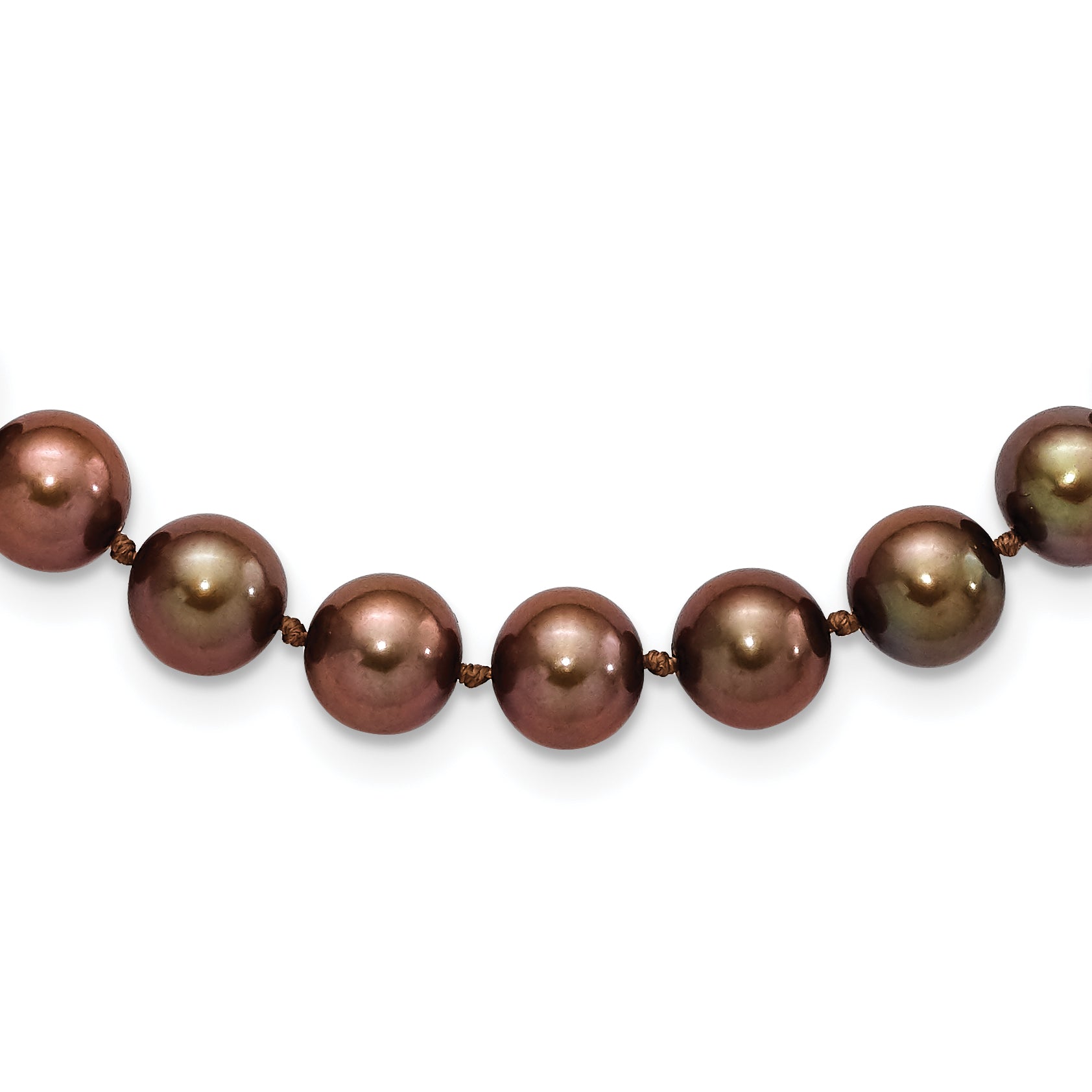 Sterling Silver Rhodium-plated 8-9mm Brown Near-Round Freshwater Cultured Pearl 28 inch Necklace