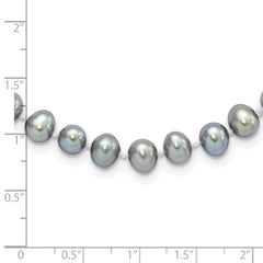 Sterling Silver Rhodium-plated 6-7mm Grey Near-Round Freshwater Cultured Pearl 7.25 inch Bracelet