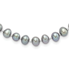 Sterling Silver Rhodium-plated 6-7mm Grey Near-Round Freshwater Cultured Pearl 24 inch Necklace