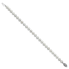 Sterling Silver Rhodium-plated 6-7mm Grey Near-Round Freshwater Cultured Pearl 7.25 inch Bracelet