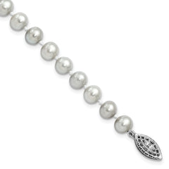Sterling Silver Rhodium-plated 6-7mm Grey Near-Round Freshwater Cultured Pearl 7.25 inch Bracelet