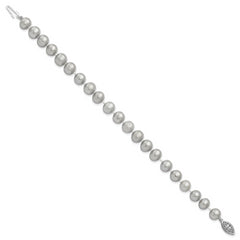 Sterling Silver Rhodium-plated 7-8mm Grey Near-Round Freshwater Cultured Pearl 7.25 inch Bracelet