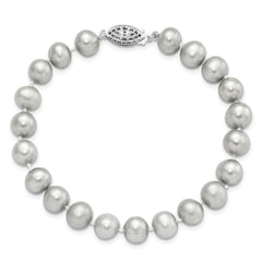 Sterling Silver Rhodium-plated 7-8mm Grey Near-Round Freshwater Cultured Pearl 7.25 inch Bracelet