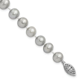 Sterling Silver Rhodium-plated 7-8mm Grey Near-Round Freshwater Cultured Pearl 7.25 inch Bracelet