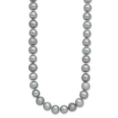 Sterling Silver Rhodium-plated 8-9mm Grey Near-Round Freshwater Cultured Pearl 24 inch Necklace