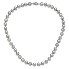 Sterling Silver Rhodium-plated 8-9mm Grey Near-Round Freshwater Cultured Pearl 16 inch Necklace