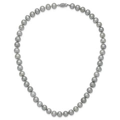 Sterling Silver Rhodium-plated 8-9mm Grey Near-Round Freshwater Cultured Pearl 18 inch Necklace