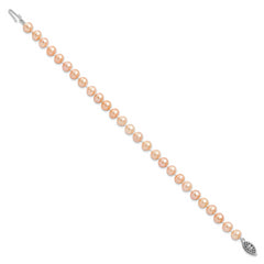 Sterling Silver Rhodium-plated 6-7mm Pink Near-Round Freshwater Cultured Pearl 7.25 inch Bracelet