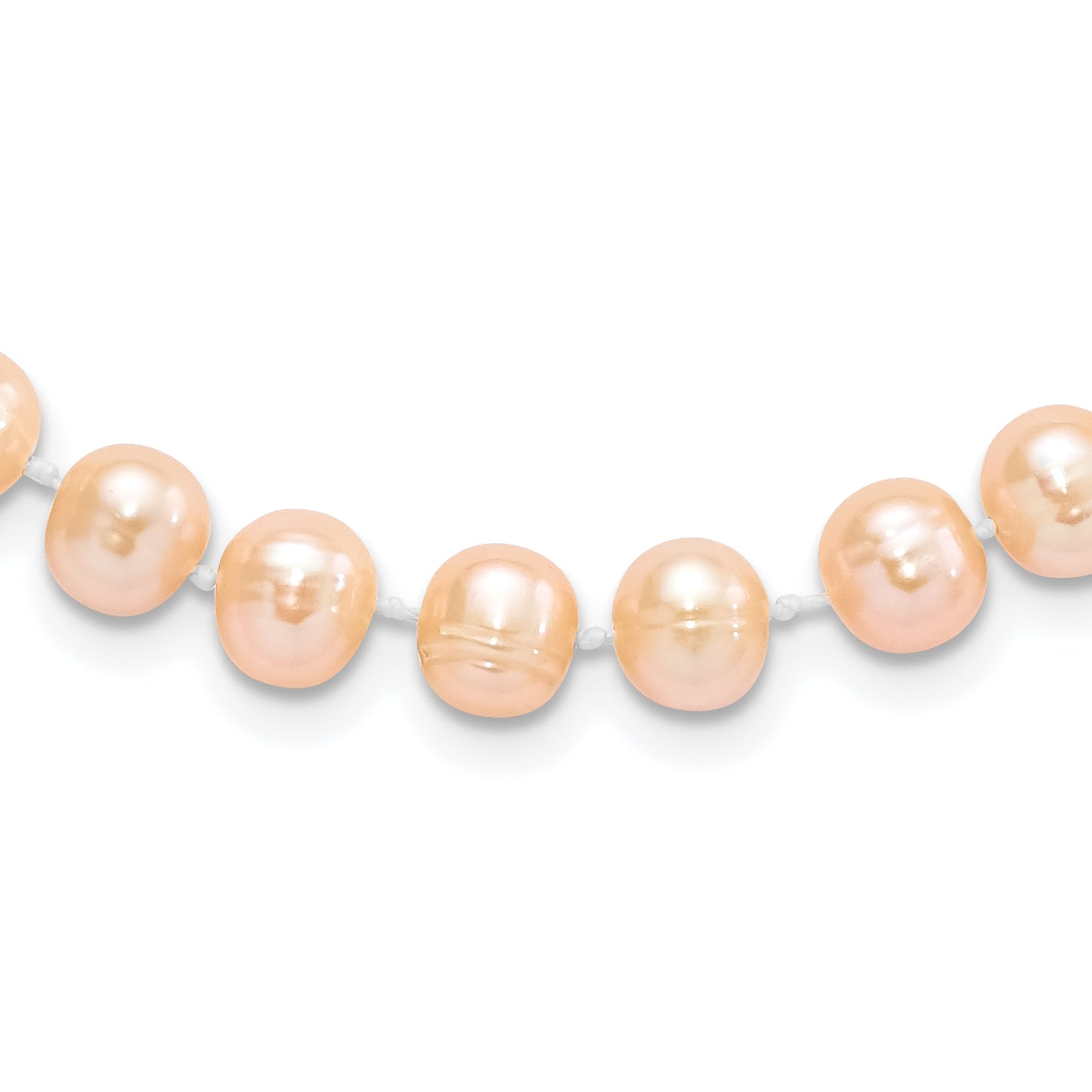 Sterling Silver Rhodium-plated 7-8mm Pink Near-Round Freshwater Cultured Pearl 24 inch Necklace
